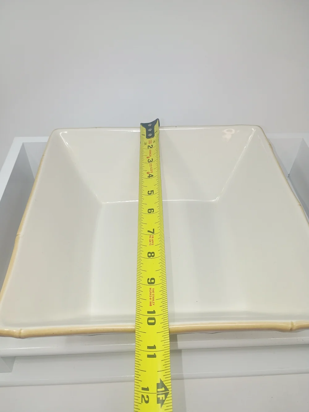 Home Studio Tan Ceramic Bamboo Basket-Style Serving Bowl